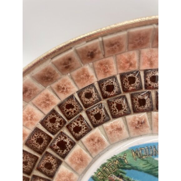 Vintage Rocky Mountain National Park Souvenir Plate Scenic Design Textured Gold - Picture 3 of 10